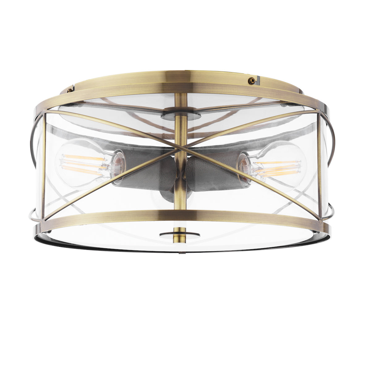 Laura Ashley Beckworth 3 Light Flush Antique Brass and Glass