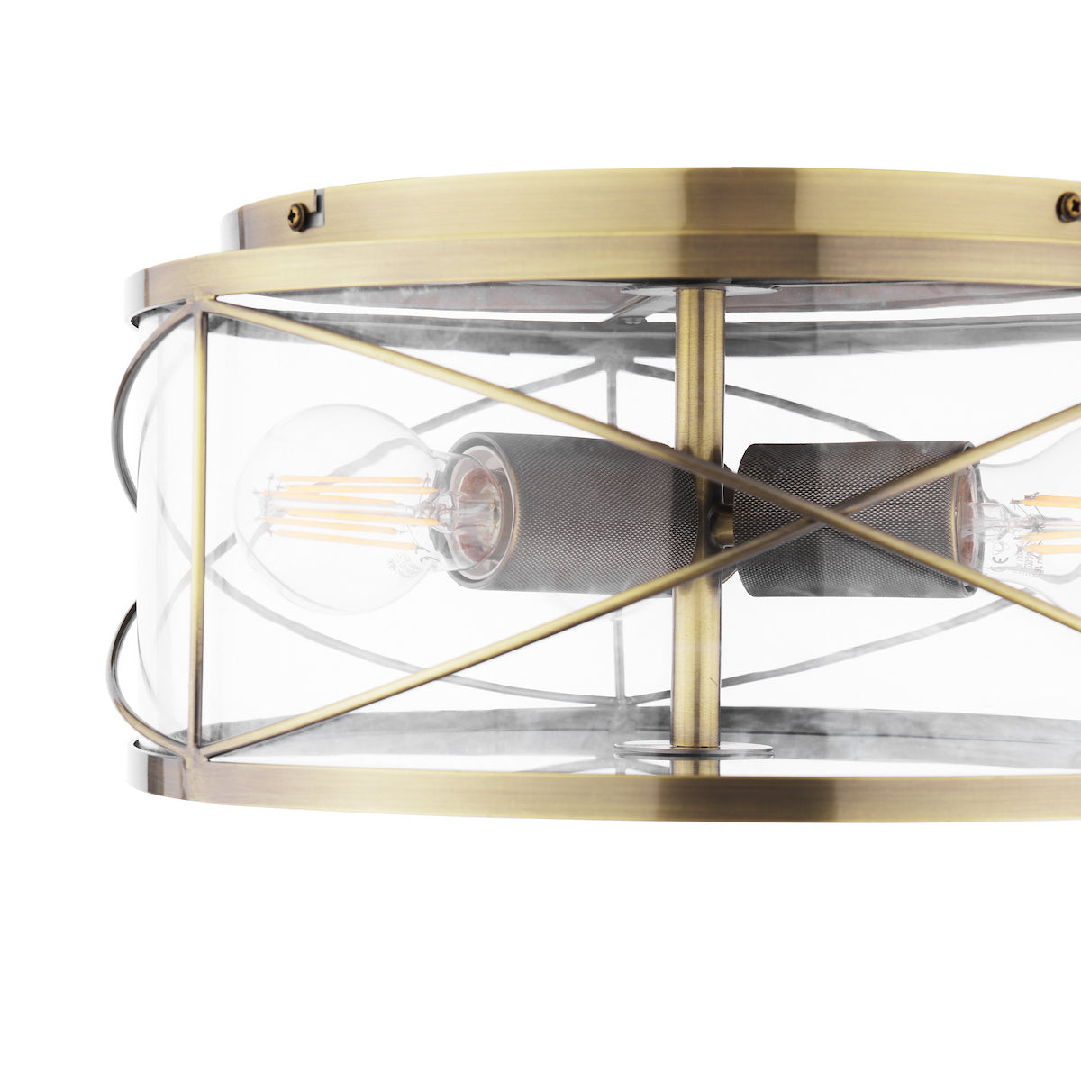 Laura Ashley Beckworth 3 Light Flush Antique Brass and Glass