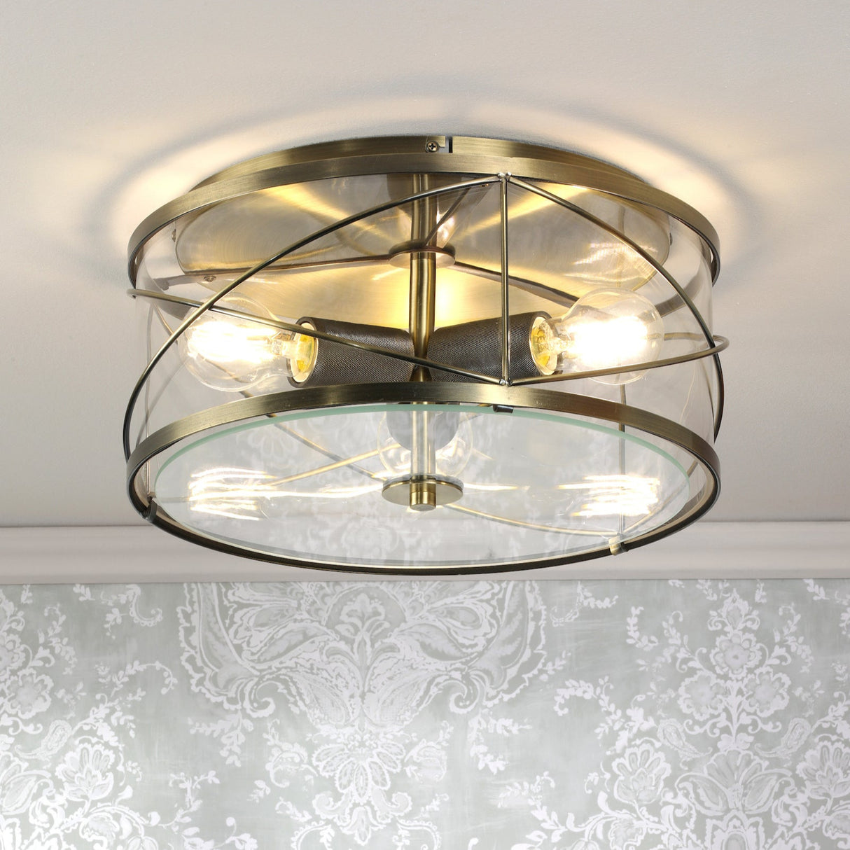 Laura Ashley Beckworth 3 Light Flush Antique Brass and Glass