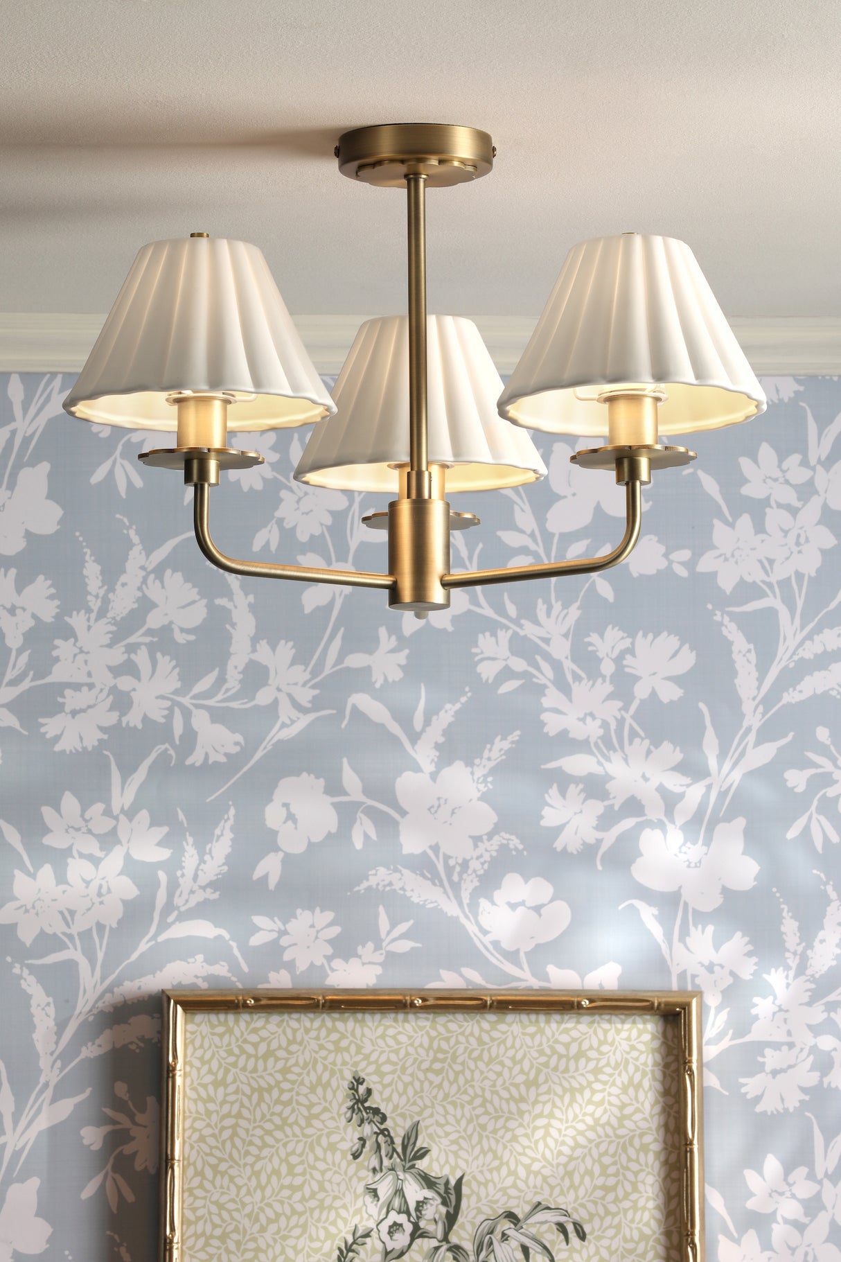 Laura Ashley Mixbury 3 Light Semi-Flush Matt Antique Brass and White Ceramic