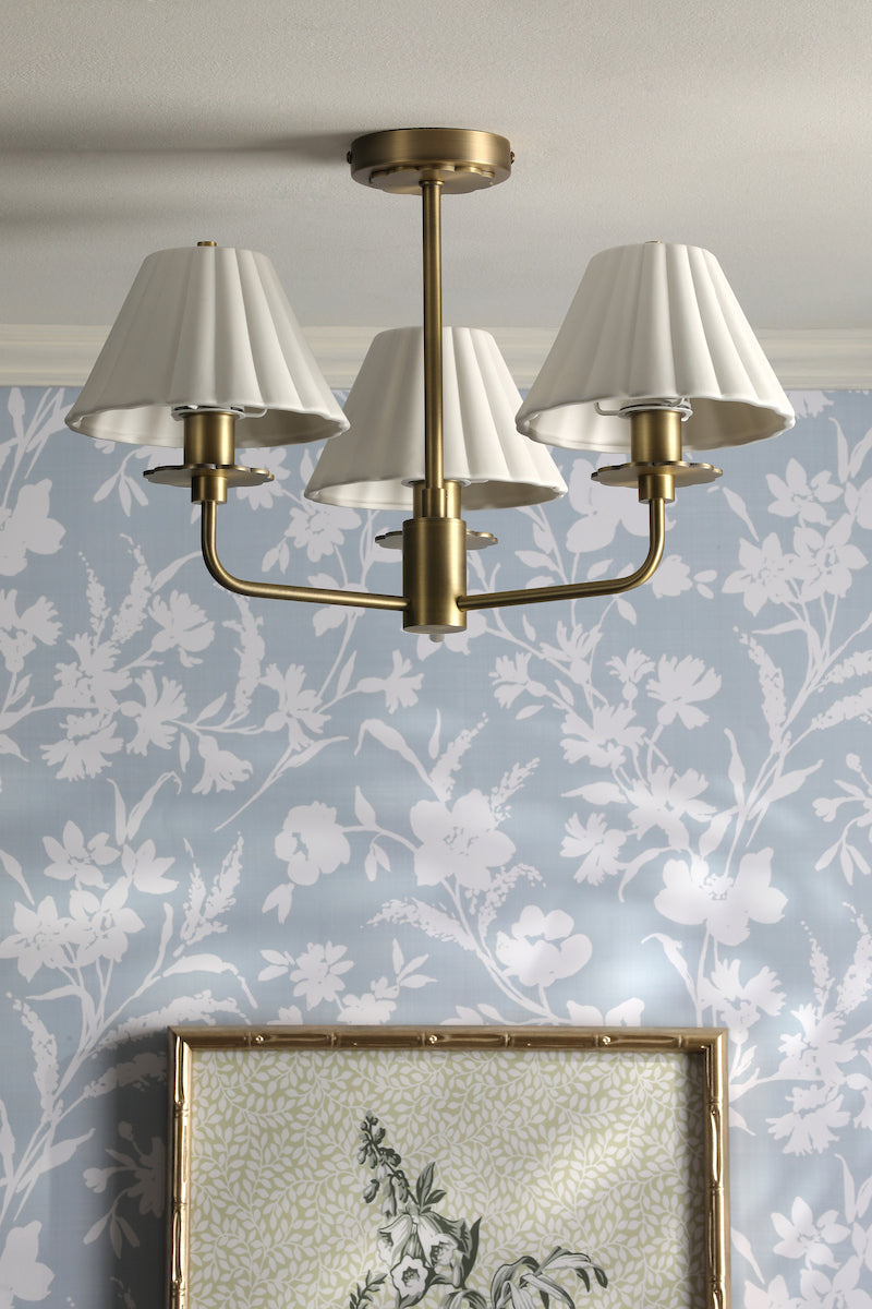 Laura Ashley Mixbury 3 Light Semi-Flush Matt Antique Brass and White Ceramic