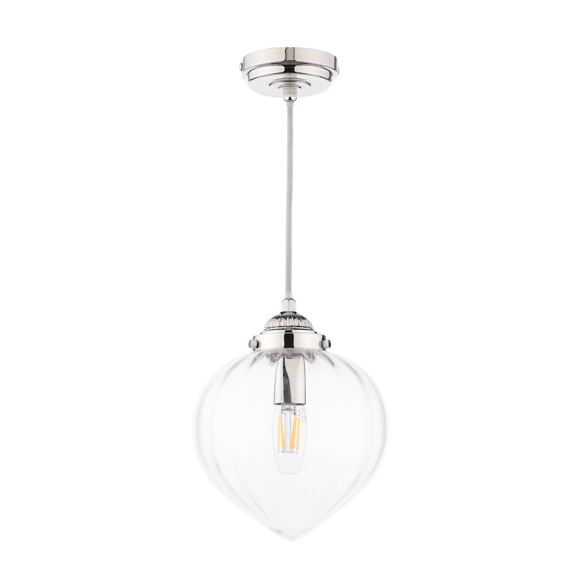Laura Ashley Whitham Pendant Polished Nickel and Ribbed Glass
