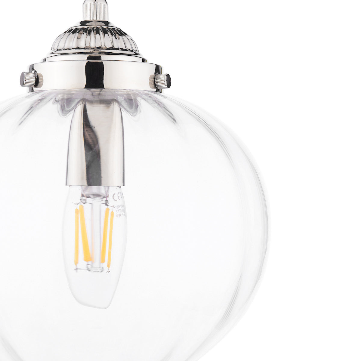 Laura Ashley Whitham Pendant Polished Nickel and Ribbed Glass