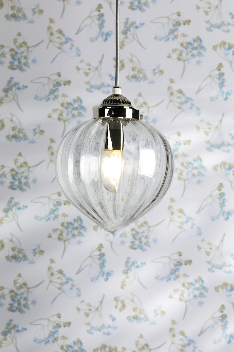 Laura Ashley Whitham Pendant Polished Nickel and Ribbed Glass