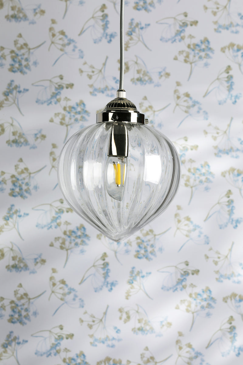 Laura Ashley Whitham Pendant Polished Nickel and Ribbed Glass