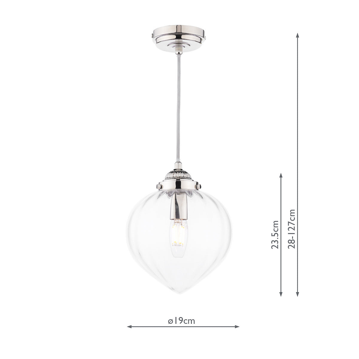 Laura Ashley Whitham Pendant Polished Nickel and Ribbed Glass