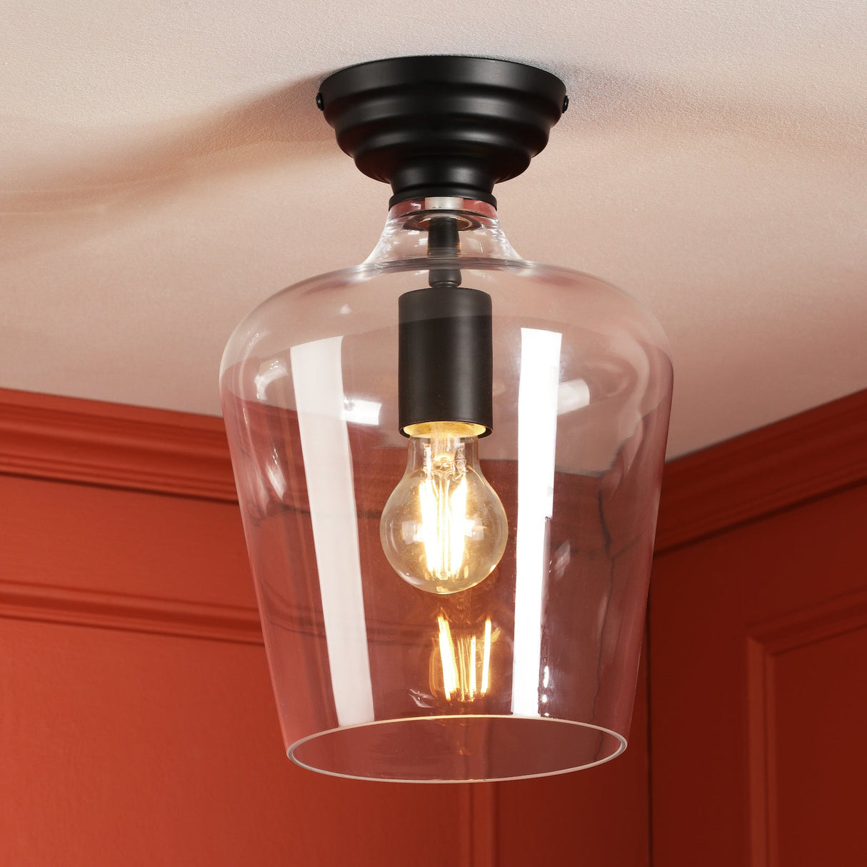 Laura Ashley Ockley Semi-Flush Matt Black and Glass