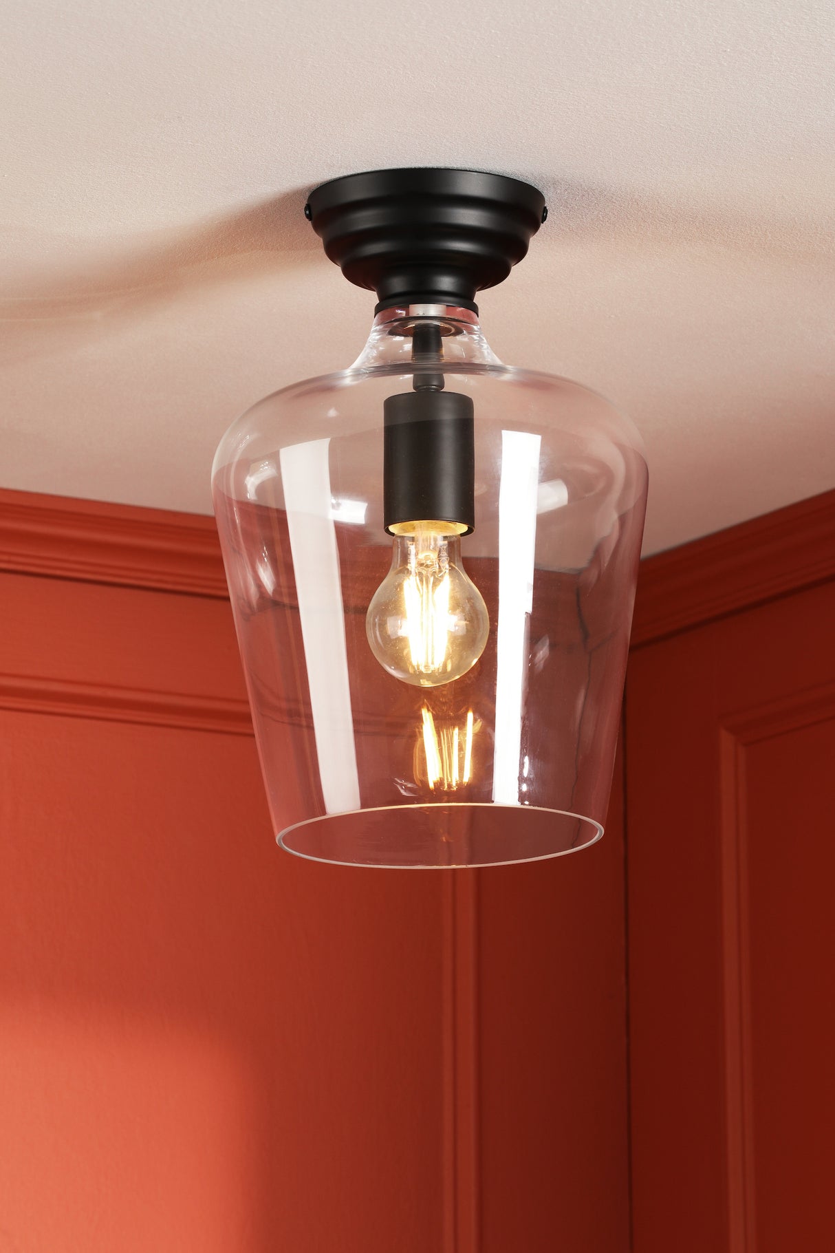 Laura Ashley Ockley Semi-Flush Matt Black and Glass