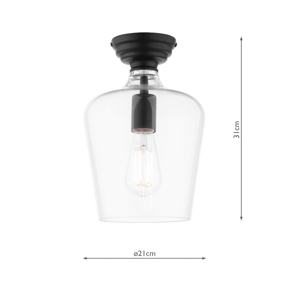 Laura Ashley Ockley Semi-Flush Matt Black and Glass