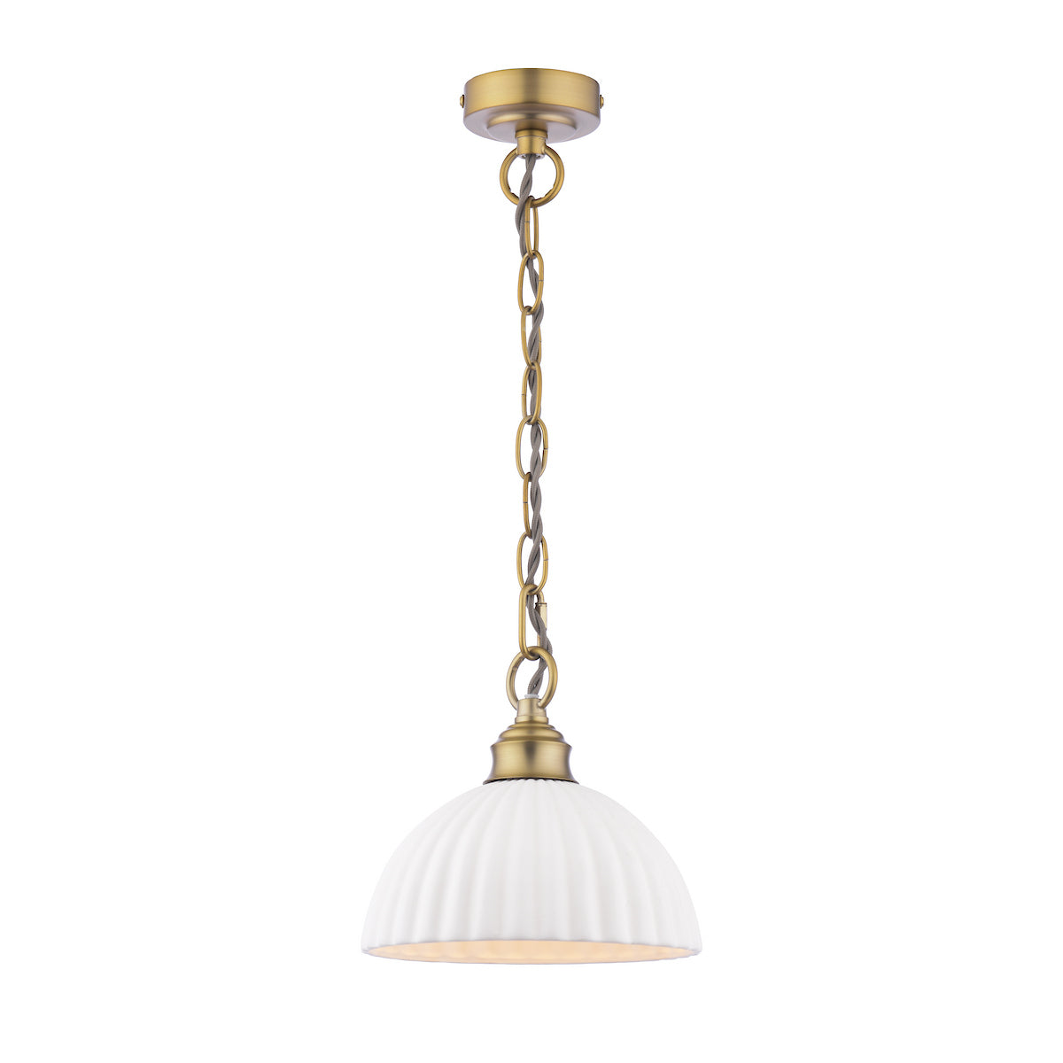 Laura Ashley Durford Pendant Matt Antique Brass and White Ceramic