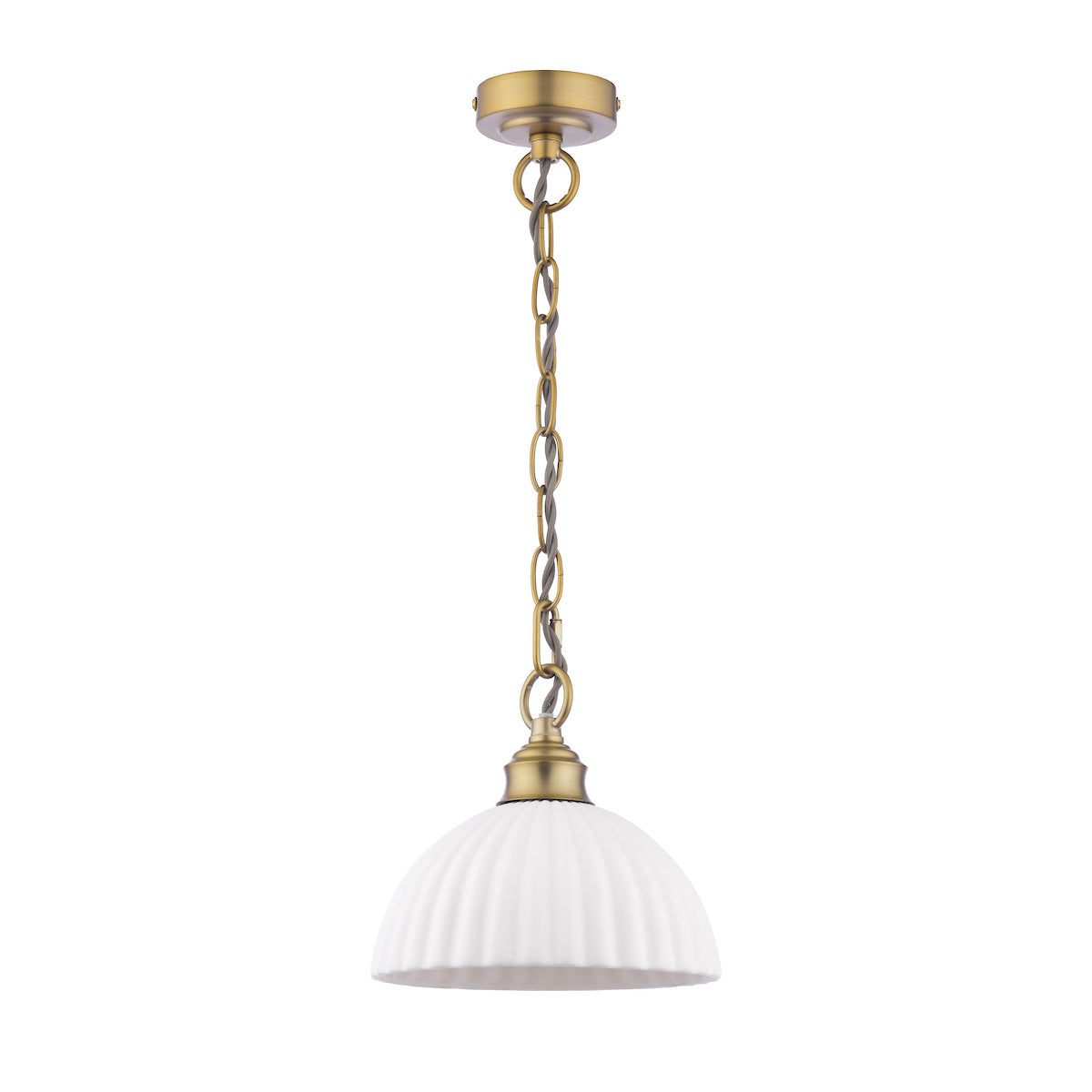 Laura Ashley Durford Pendant Matt Antique Brass and White Ceramic
