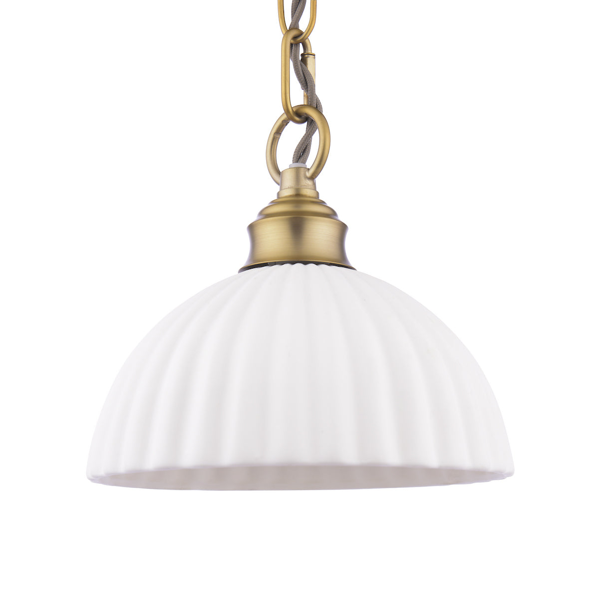 Laura Ashley Durford Pendant Matt Antique Brass and White Ceramic