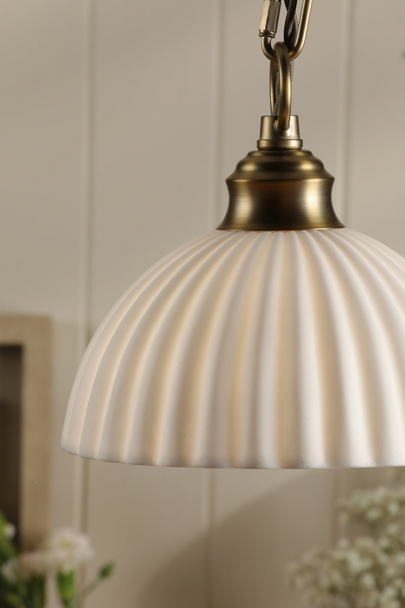Laura Ashley Durford Pendant Matt Antique Brass and White Ceramic