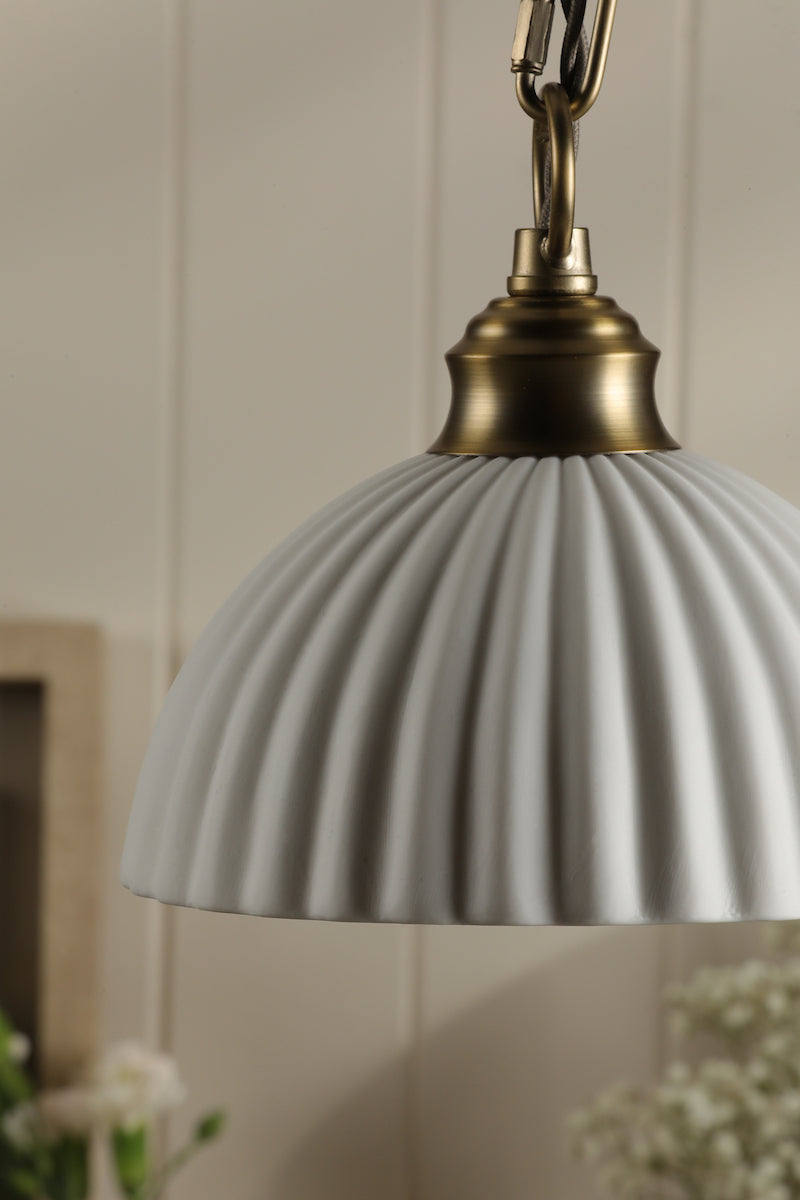 Laura Ashley Durford Pendant Matt Antique Brass and White Ceramic