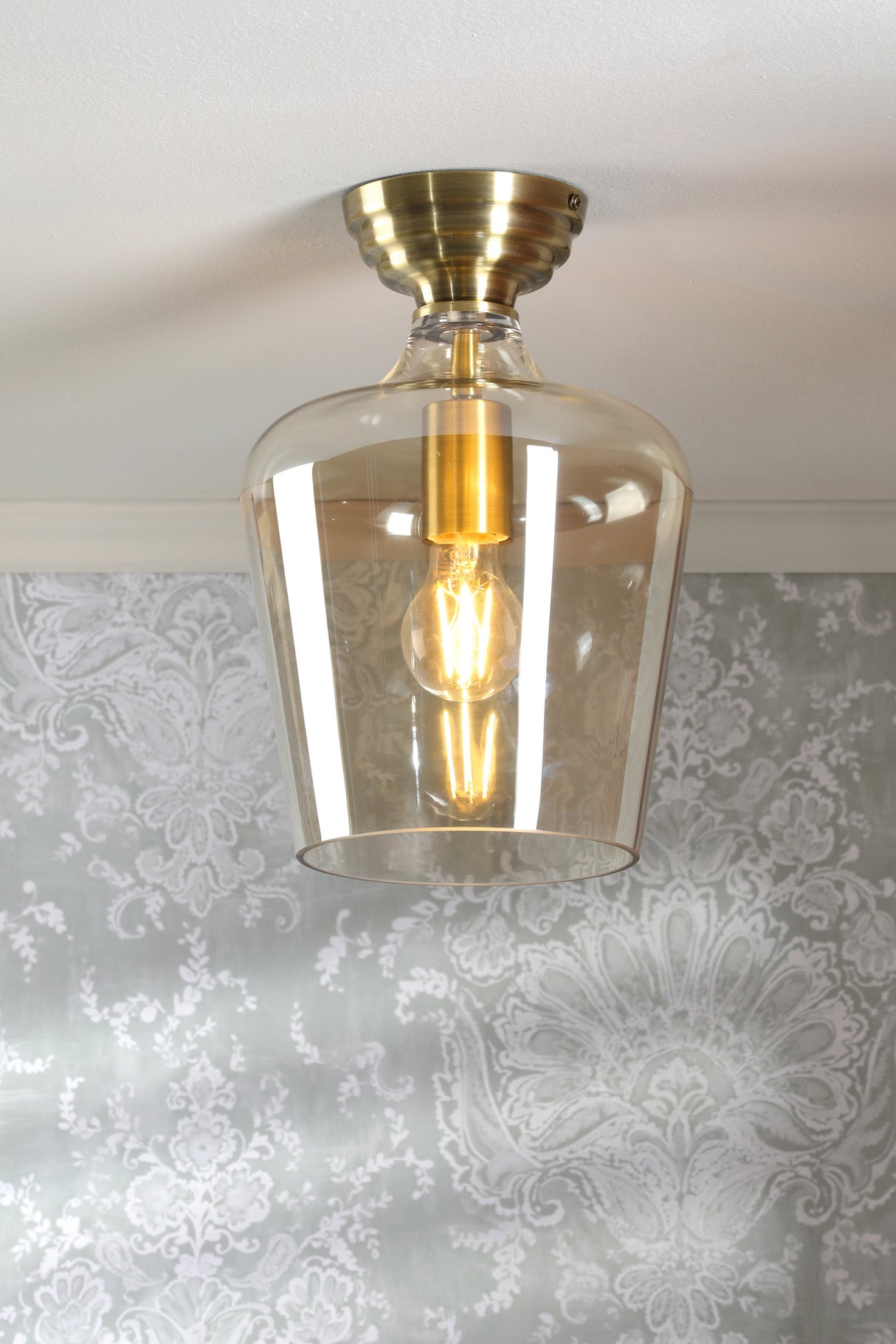 Laura Ashley Ockley Semi-Flush Antique Brass and Champagne Glass