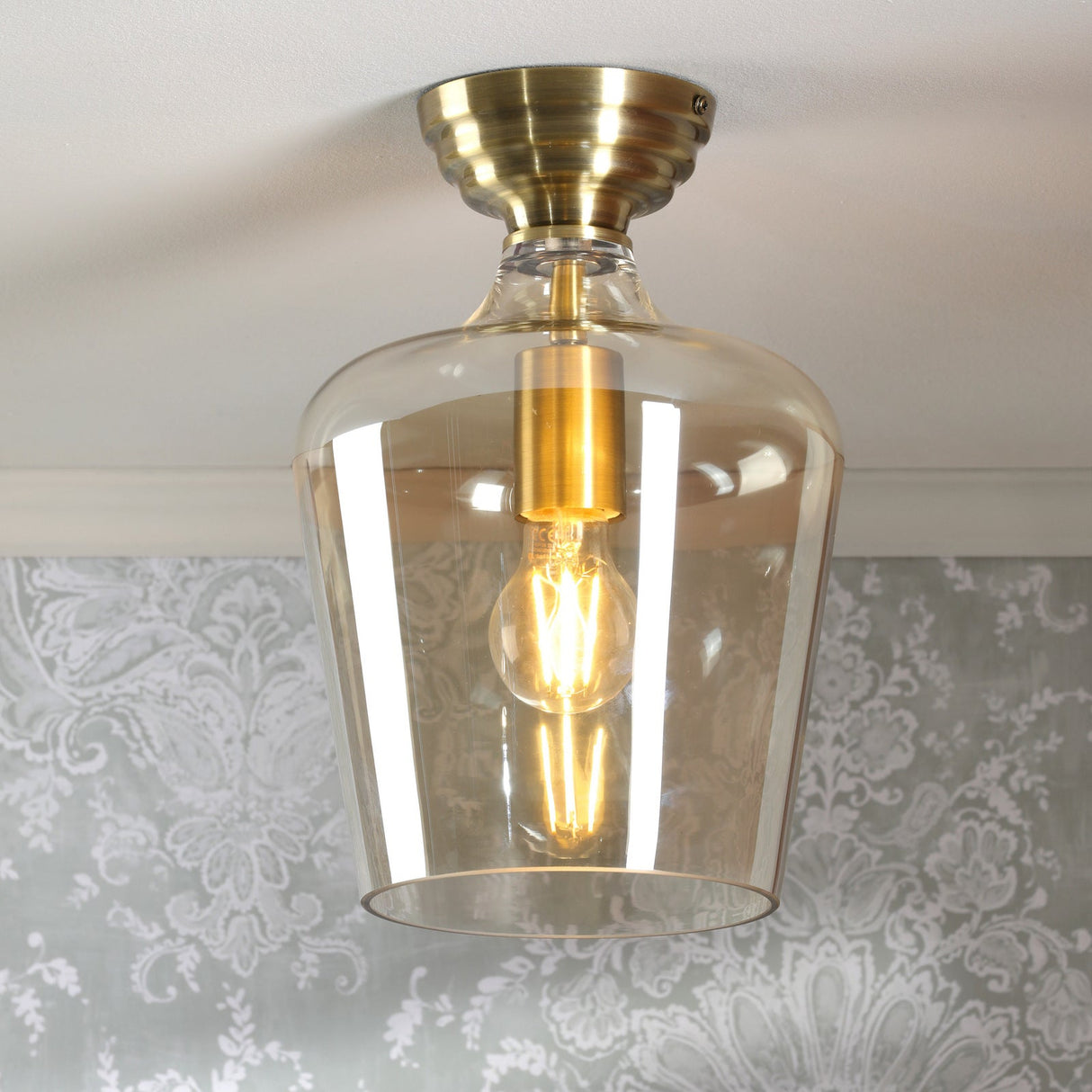 Laura Ashley Ockley Semi-Flush Antique Brass and Champagne Glass