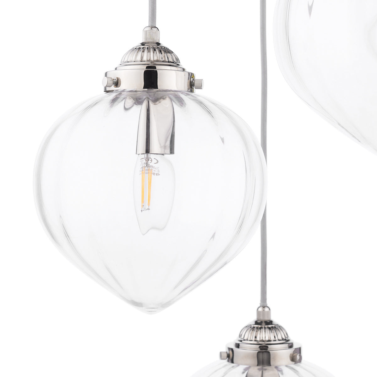 Laura Ashley Whitham 3 Light Cluster Pendant Polished Nickel and Ribbed Glass