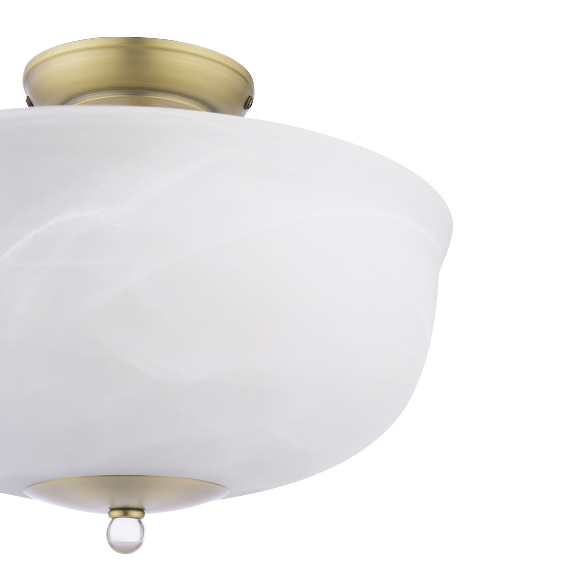 Laura Ashley Cossington 2 Light Semi-Flush Matt Antique Brass and White Marble Effect Glass
