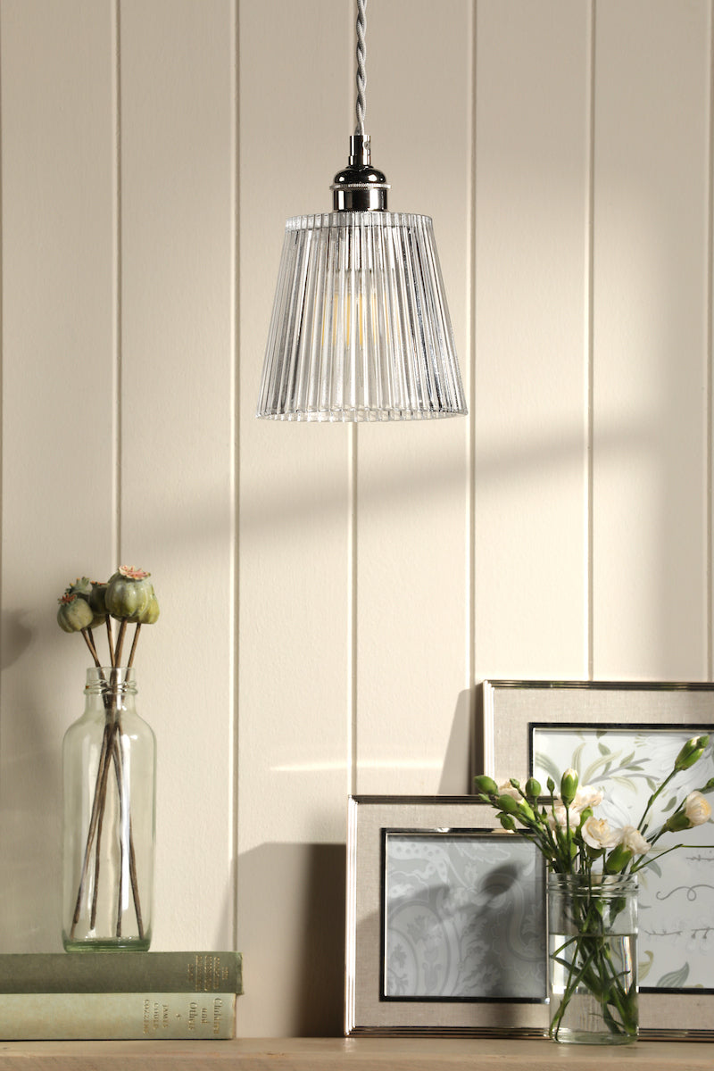 Laura Ashley Callaghan Pendant Polished Nickel and Ribbed Glass