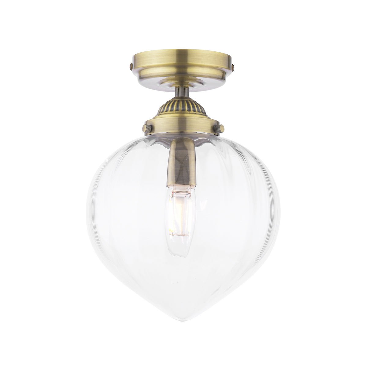 Laura Ashley Whitham Bathroom Ceiling Light Antique Brass and Ribbed Glass IP44