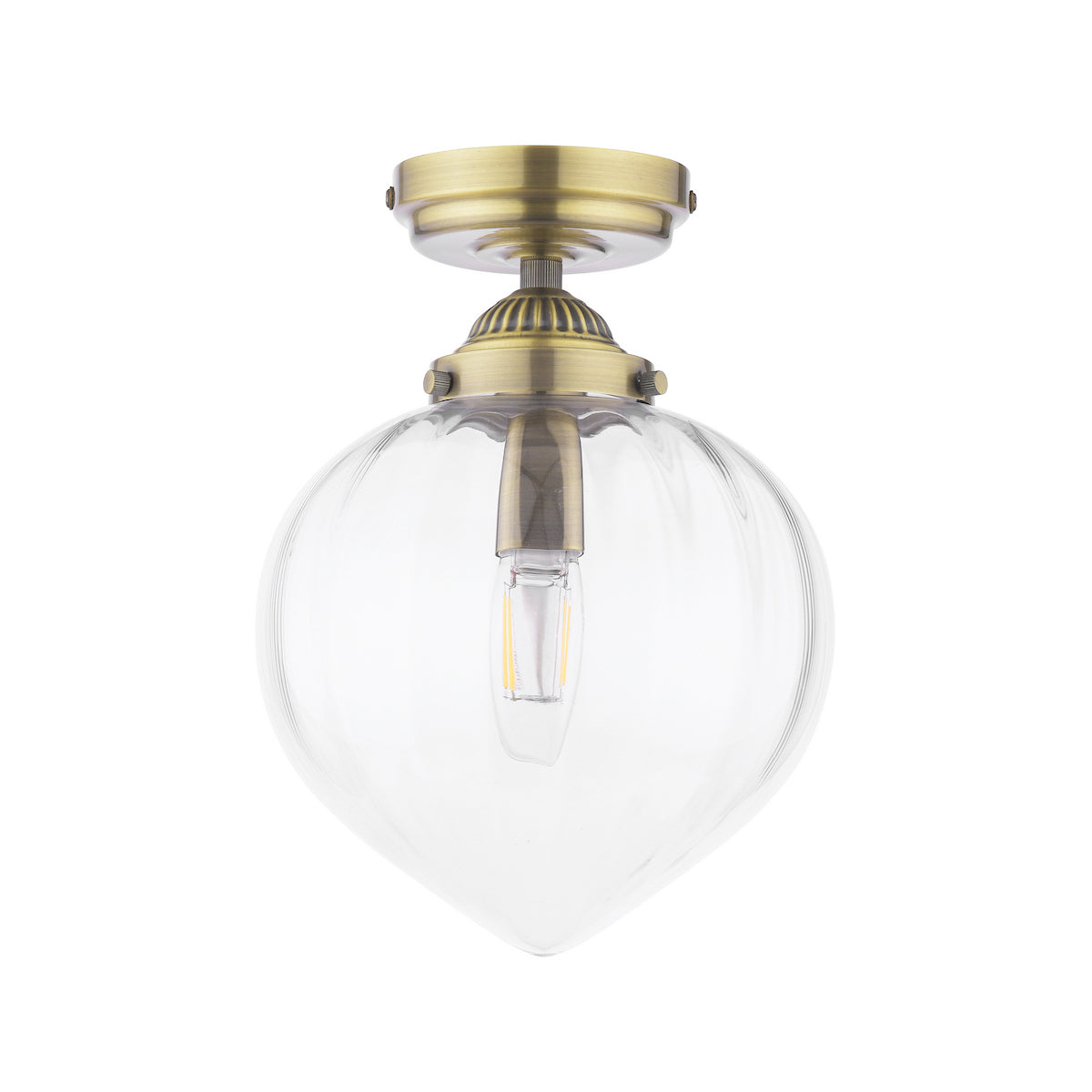 Laura Ashley Whitham Bathroom Ceiling Light Antique Brass and Ribbed Glass IP44