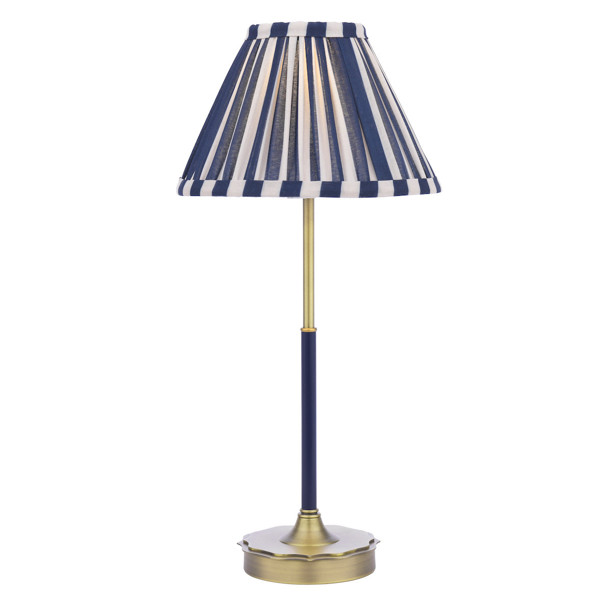 Laura Ashley Denwick Table Lamp Matt Antique Brass and Satin Blue With Shade