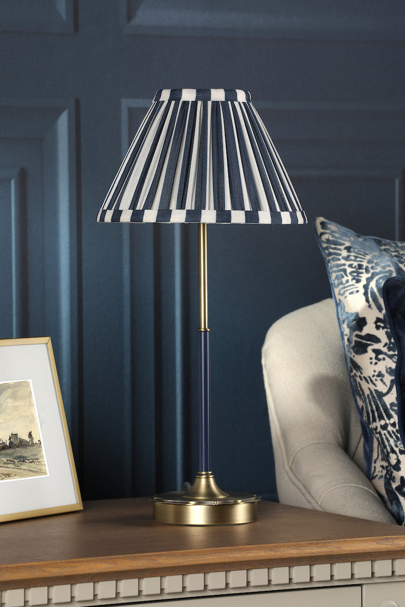 Laura Ashley Denwick Table Lamp Matt Antique Brass and Satin Blue With Shade