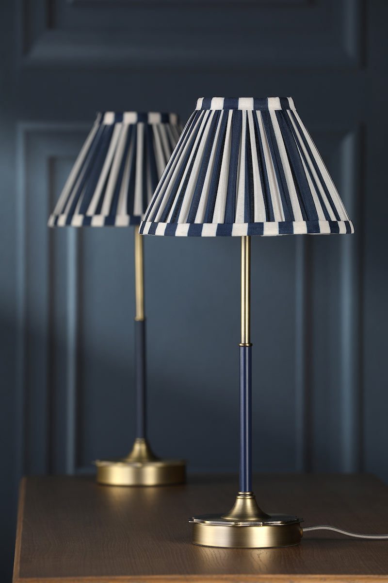 Laura Ashley Denwick Table Lamp Matt Antique Brass and Satin Blue With Shade