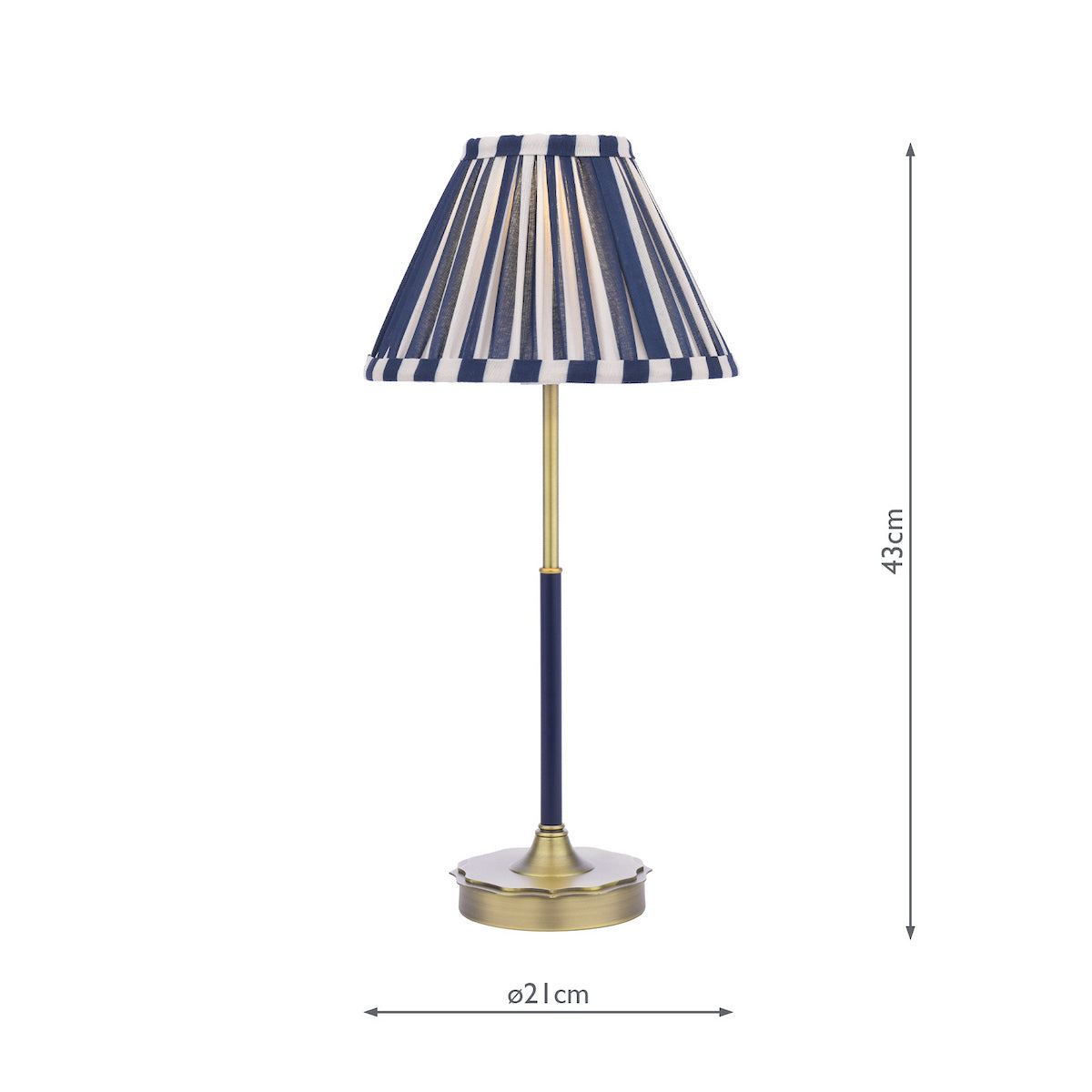Laura Ashley Denwick Table Lamp Matt Antique Brass and Satin Blue With Shade