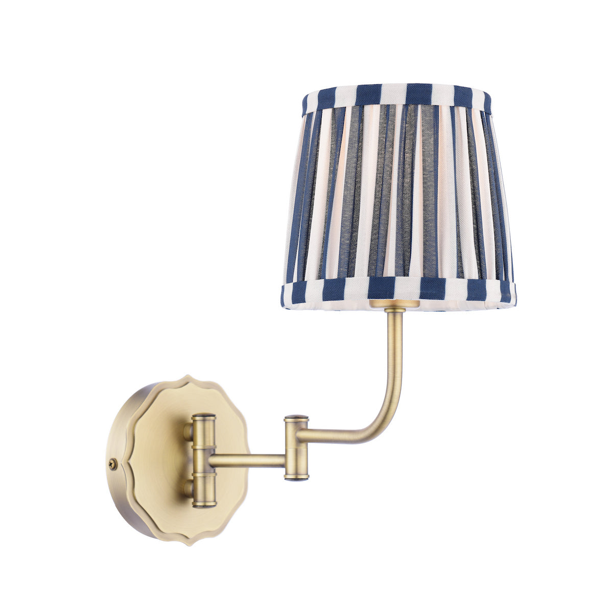 Laura Ashley Denwick Wall Light Matt Antique Brass and Satin Blue With Shade
