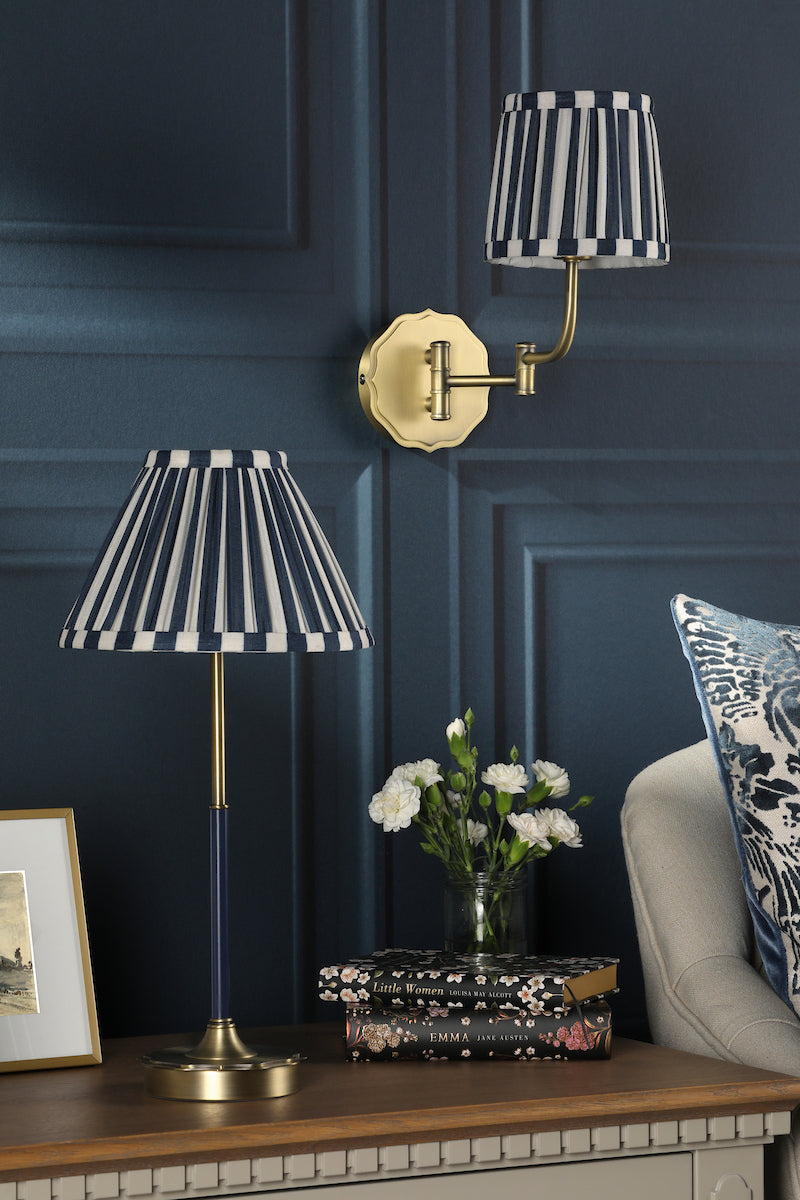 Laura Ashley Denwick Wall Light Matt Antique Brass and Satin Blue With Shade