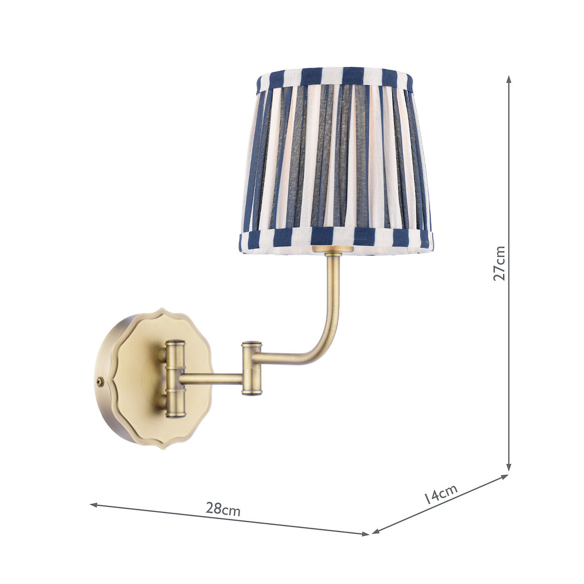Laura Ashley Denwick Wall Light Matt Antique Brass and Satin Blue With Shade