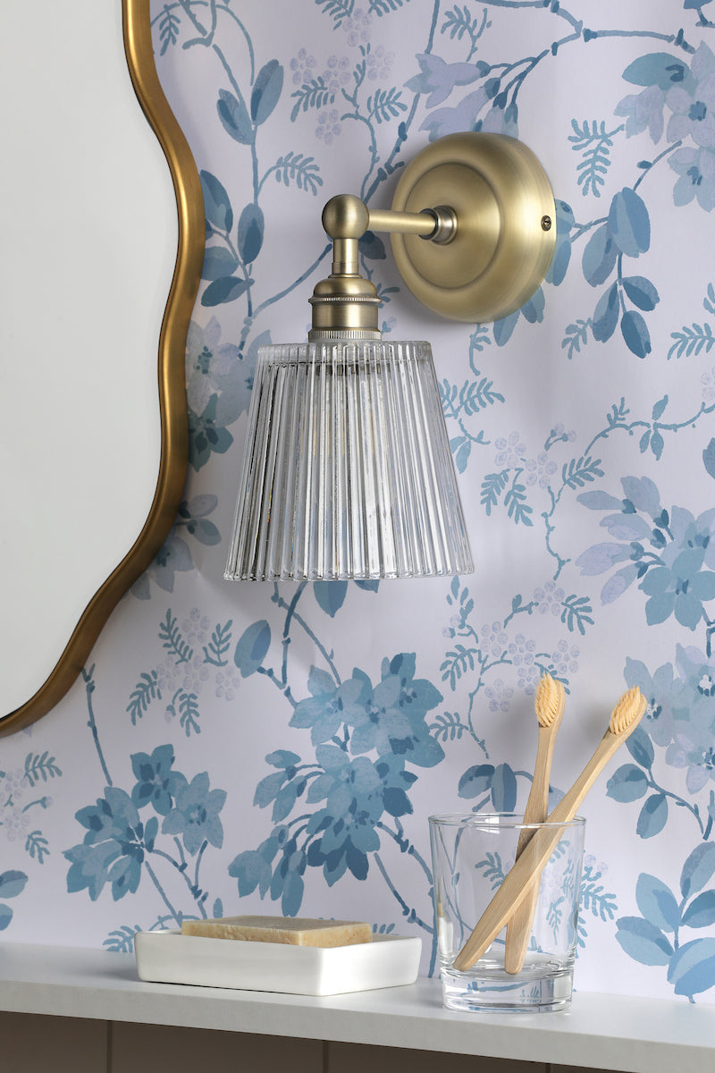 Laura Ashley Callaghan Bathroom Wall Light Matt Antique Brass and Ribbed Glass IP44