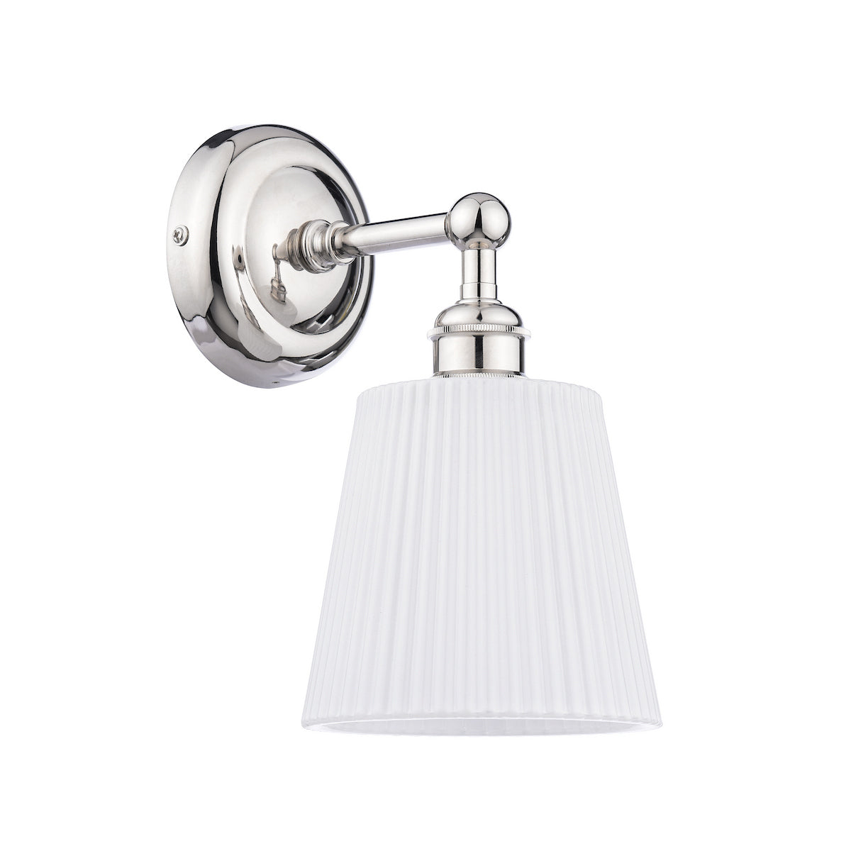 Laura Ashley Callaghan Bathroom Wall Light Polished Nickel and White Ribbed Glass IP44