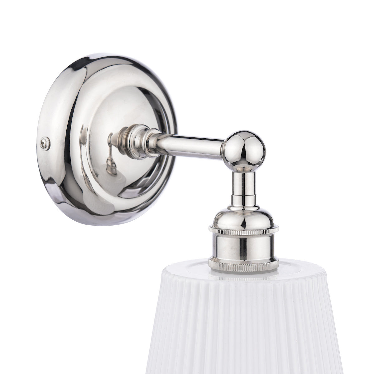 Laura Ashley Callaghan Bathroom Wall Light Polished Nickel and White Ribbed Glass IP44