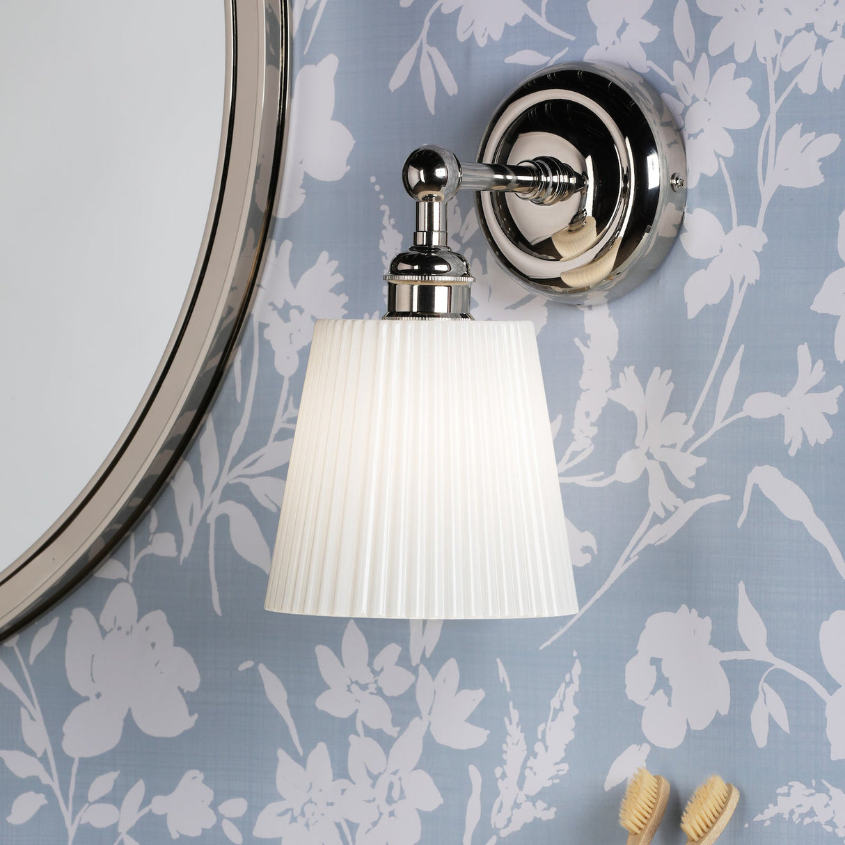 Laura Ashley Callaghan Bathroom Wall Light Polished Nickel and White Ribbed Glass IP44