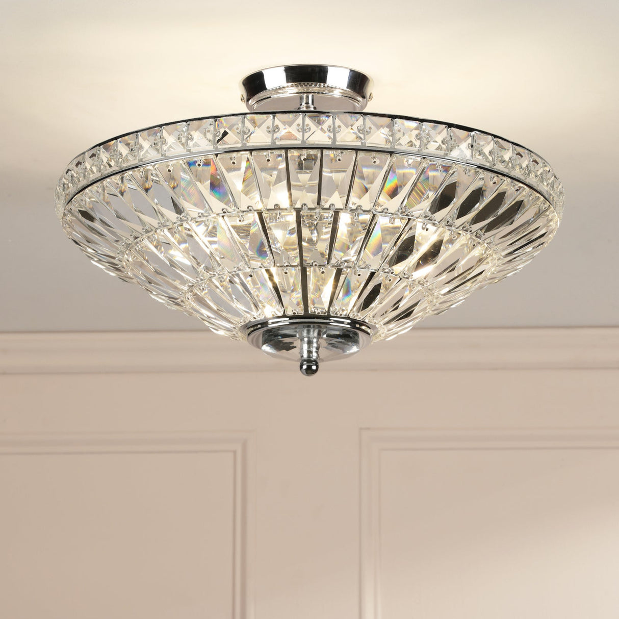 Laura Ashley Vienna Uplighter Flush Ceiling Light Polished Chrome and Crystal