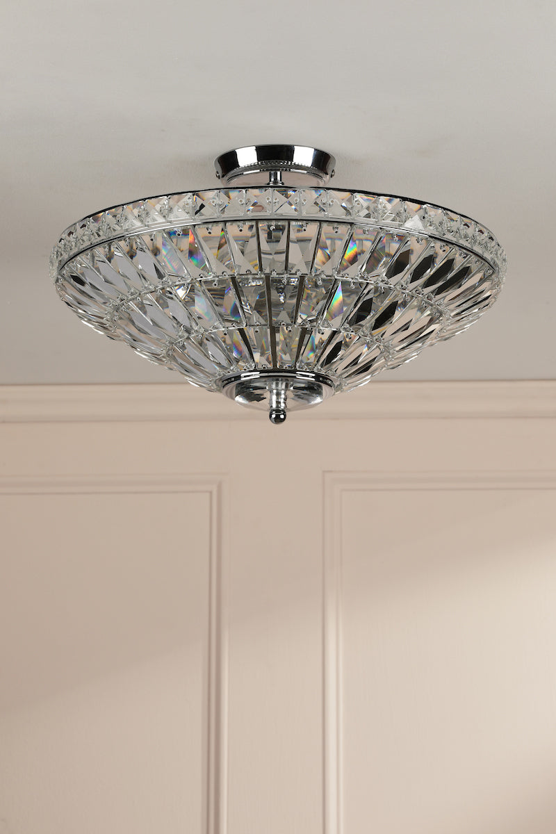 Laura Ashley Vienna Uplighter Flush Ceiling Light Polished Chrome and Crystal