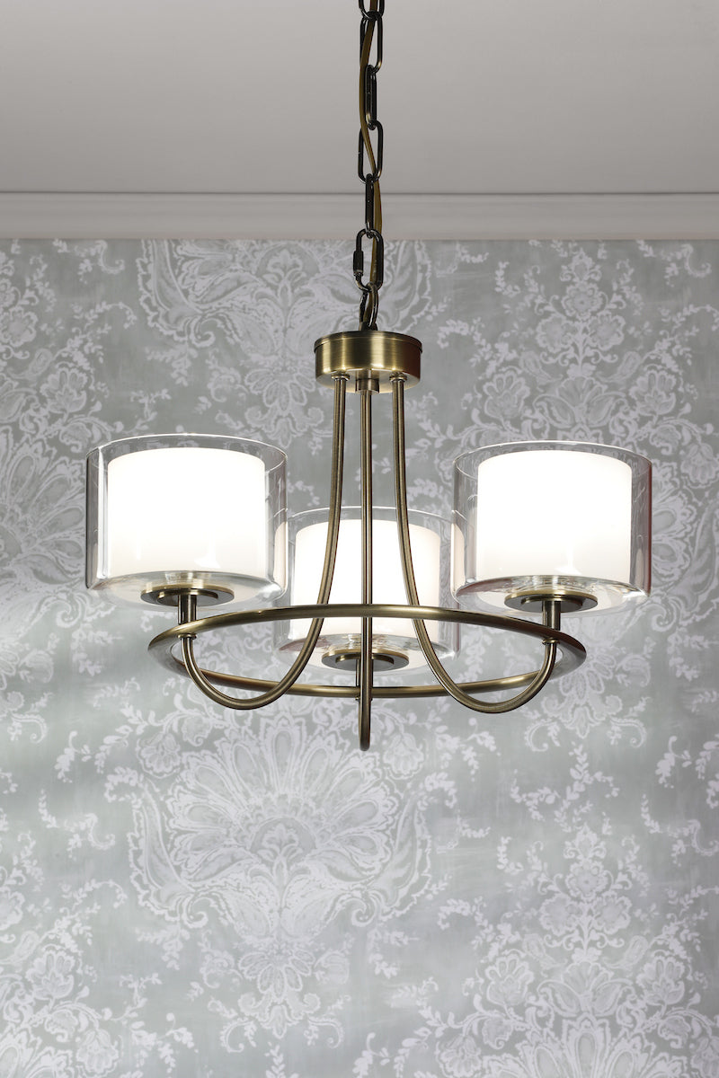 Laura Ashley Southwell 3 Light Armed Pendant Antique Brass and Opal Glass