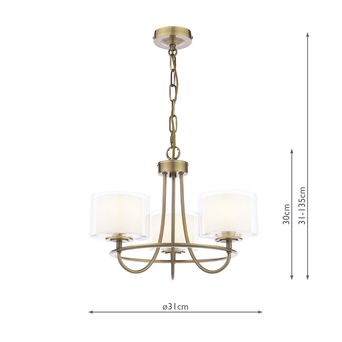 Laura Ashley Southwell 3 Light Armed Pendant Antique Brass and Opal Glass