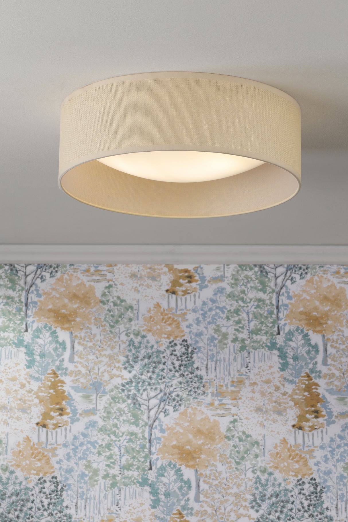 Laura Ashley Buckenham 2 Light Flush Wood Ceiling Light with Frosted Acrylic