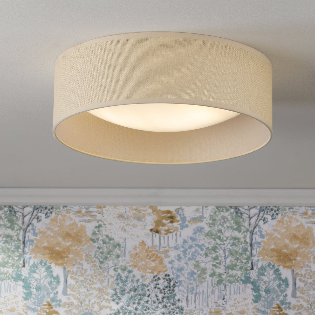 Laura Ashley Buckenham 2 Light Flush Wood Ceiling Light with Frosted Acrylic