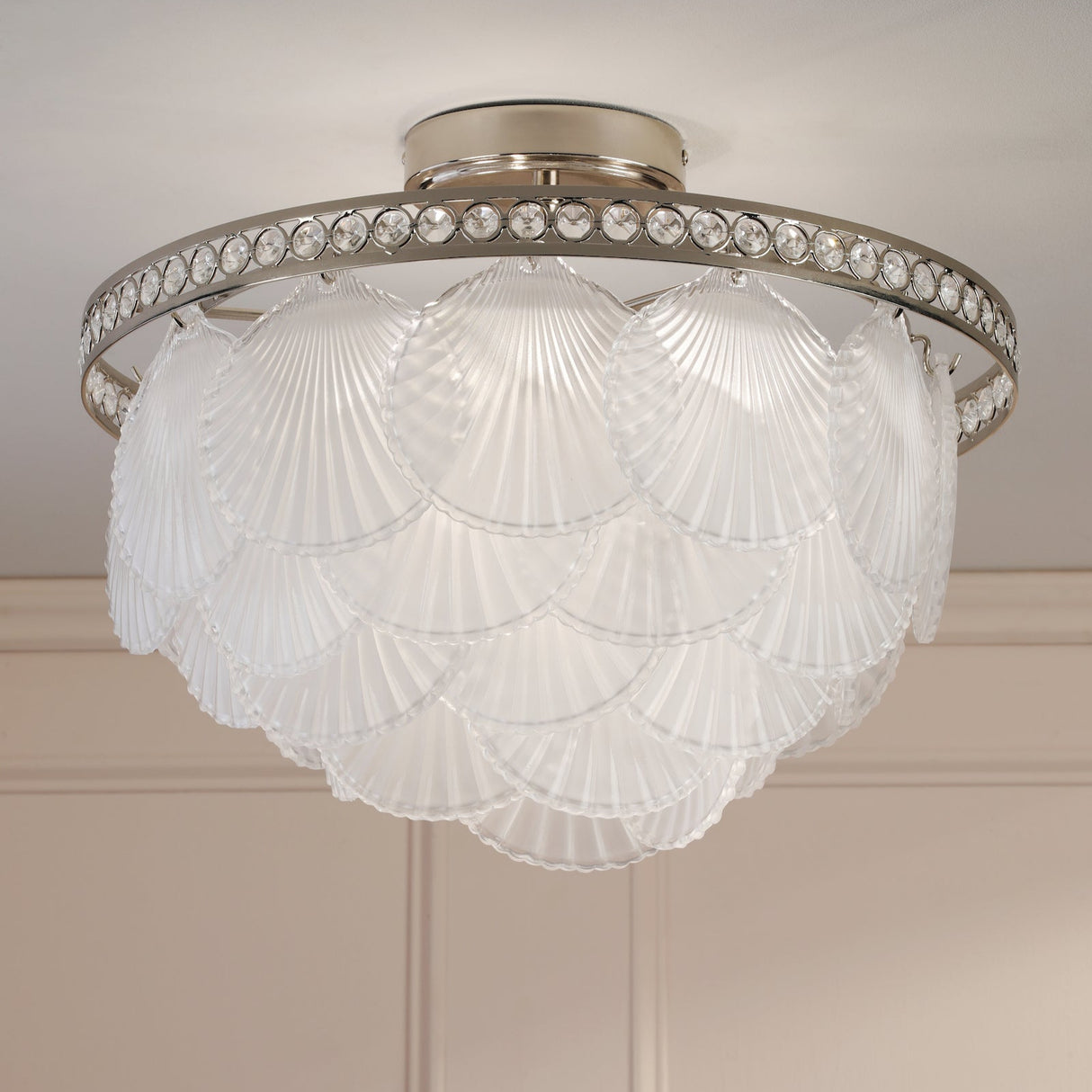 Laura Ashley Caverton 4 Light Semi-Flush Polished Nickel and White Glass