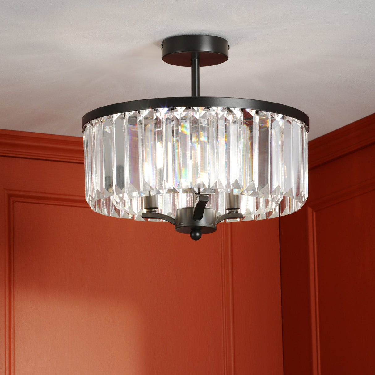 Laura Ashley Elkwood 3 Light Semi-Flush Crystal and Black