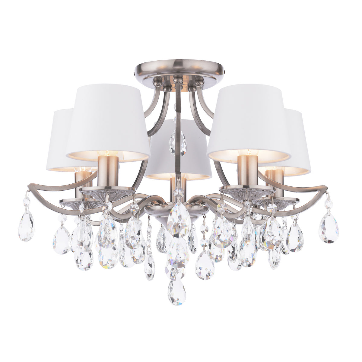 Laura Ashley Enstone 5 Light Semi-Flush Polished Nickel and Crystal With Shade