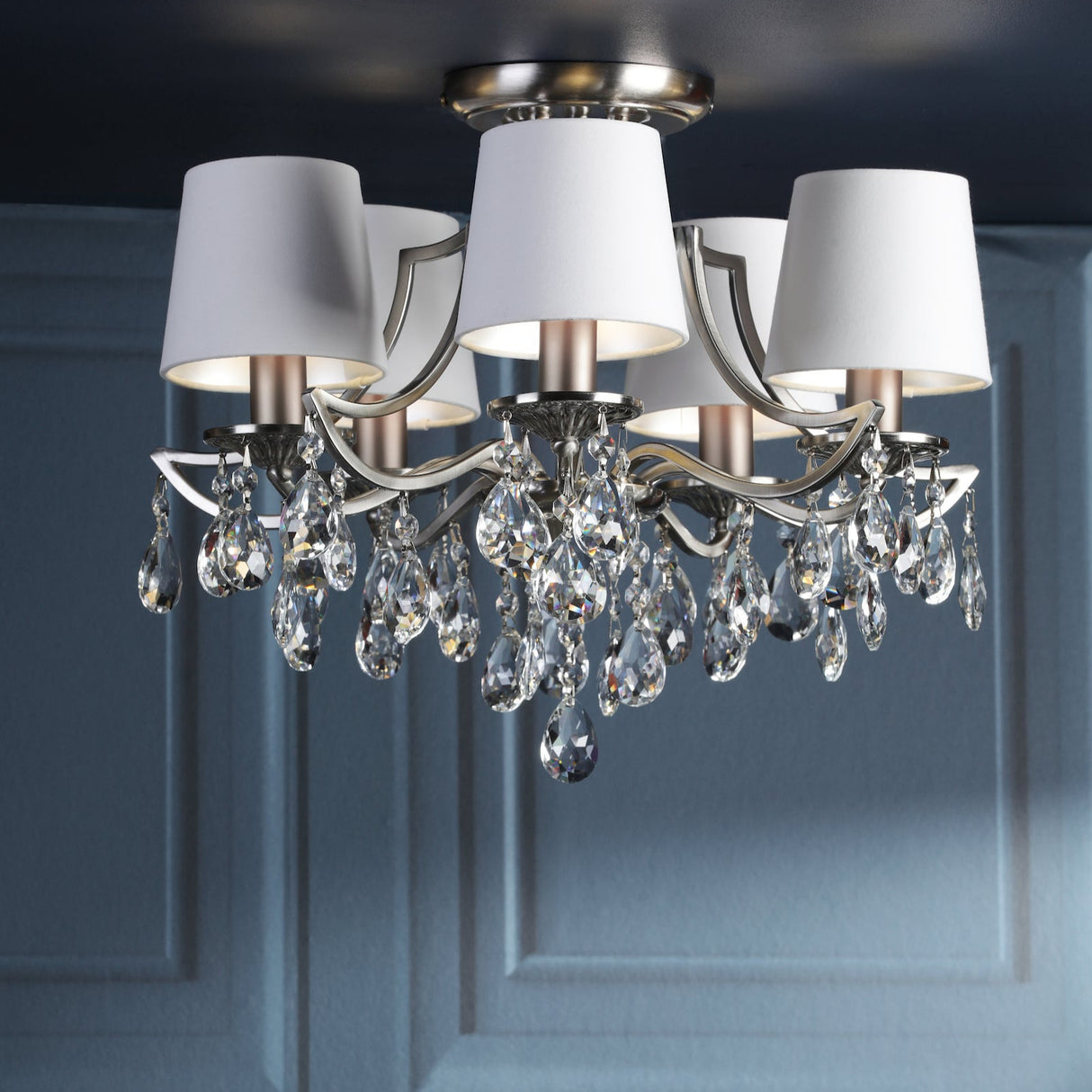 Laura Ashley Enstone 5 Light Semi-Flush Polished Nickel and Crystal With Shade
