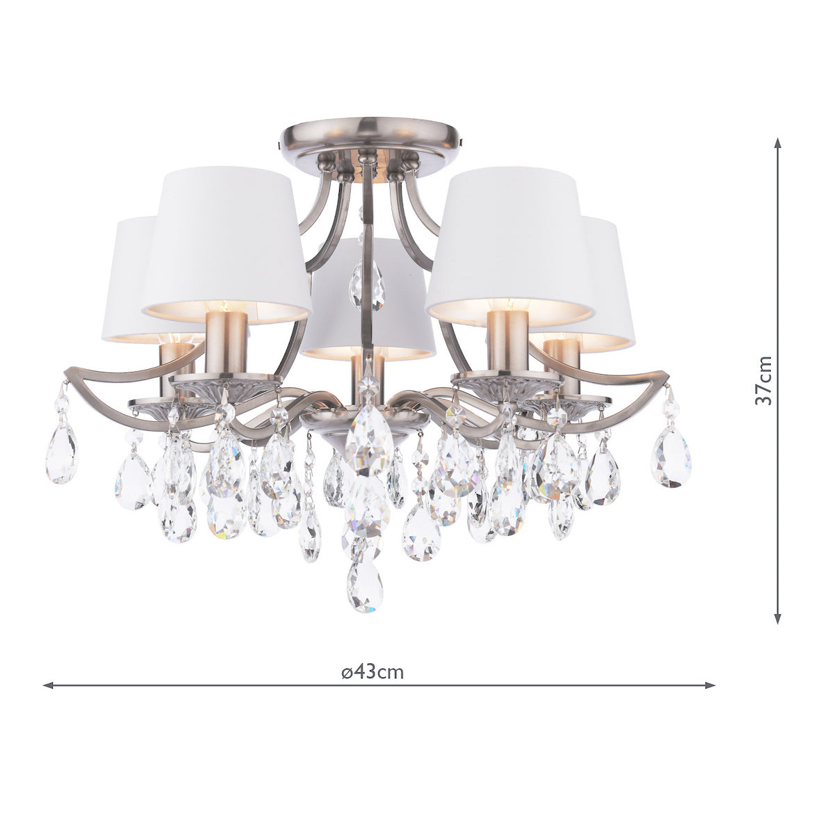 Laura Ashley Enstone 5 Light Semi-Flush Polished Nickel and Crystal With Shade