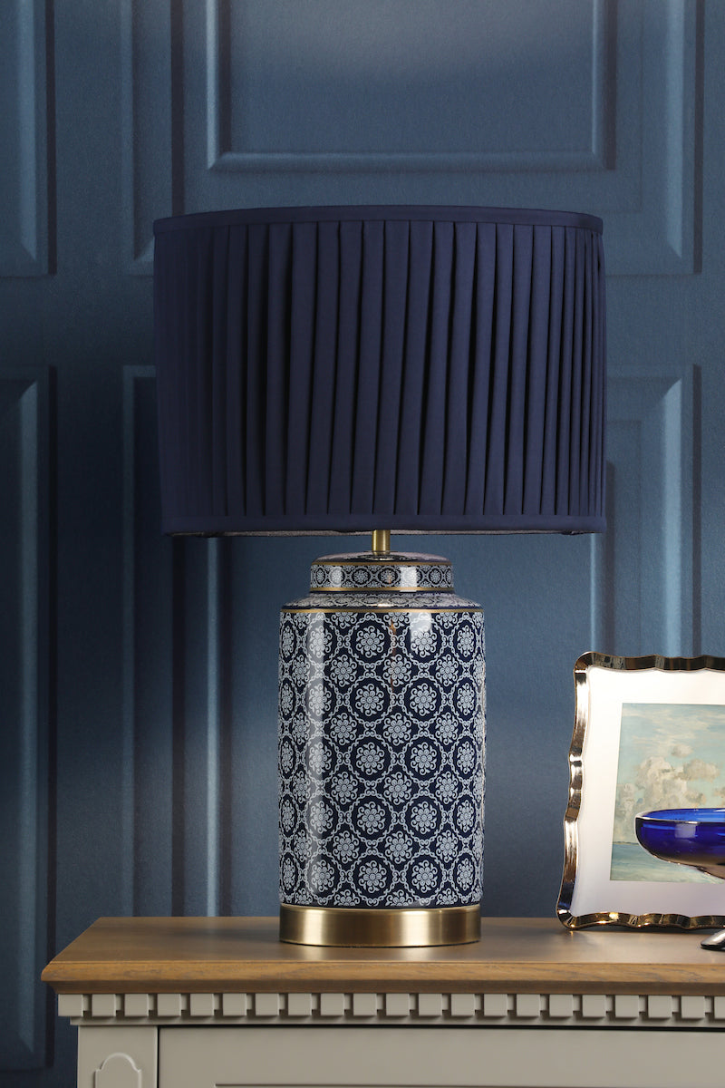 Laura Ashley Knipton Table Lamp Blue Ceramic and Antique Brass With Shade