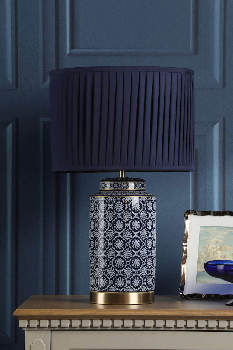 Laura Ashley Knipton Table Lamp Blue Ceramic and Antique Brass With Shade