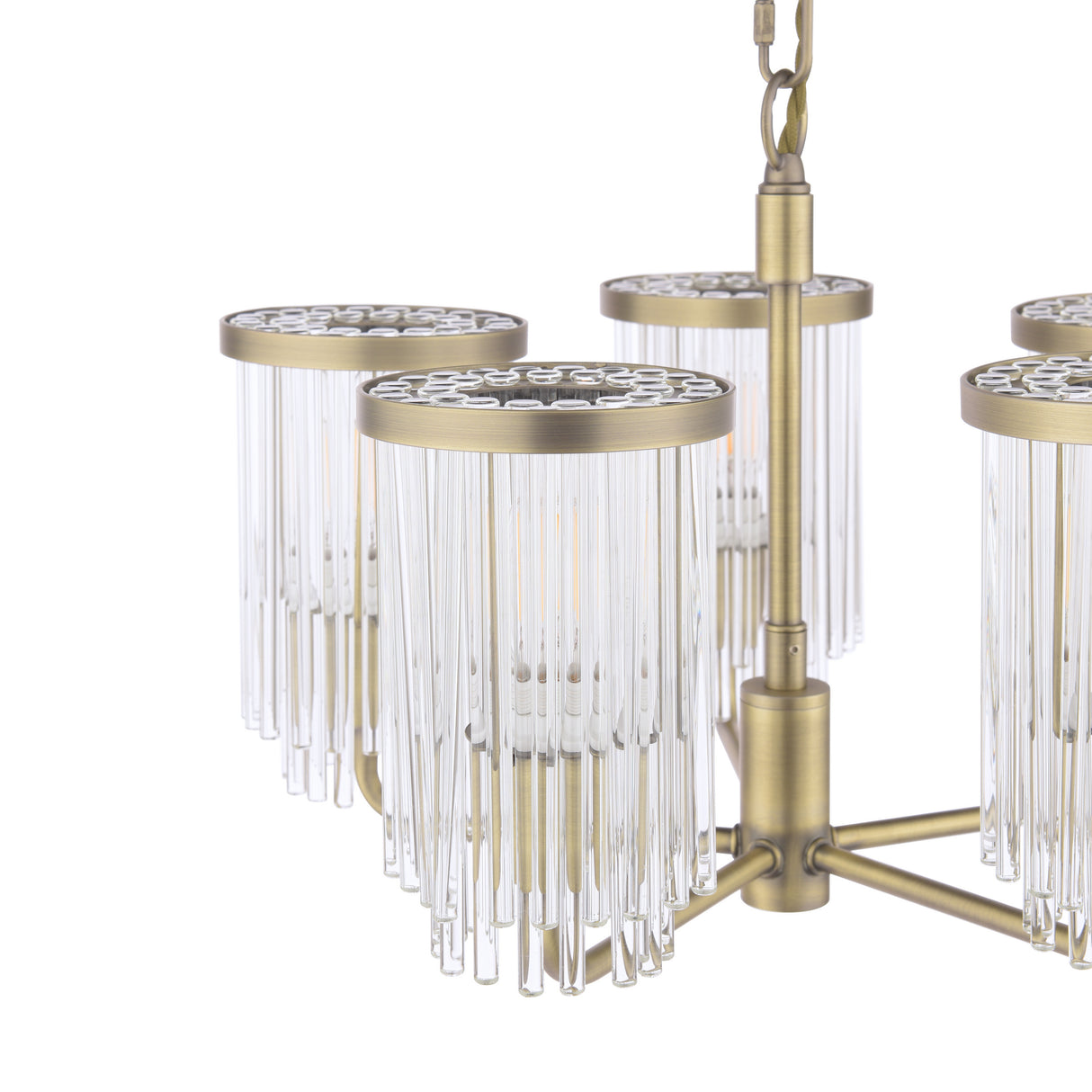 Laura Ashley Hilcote 5 Light Armed Pendant Matt Antique Brass and Glass